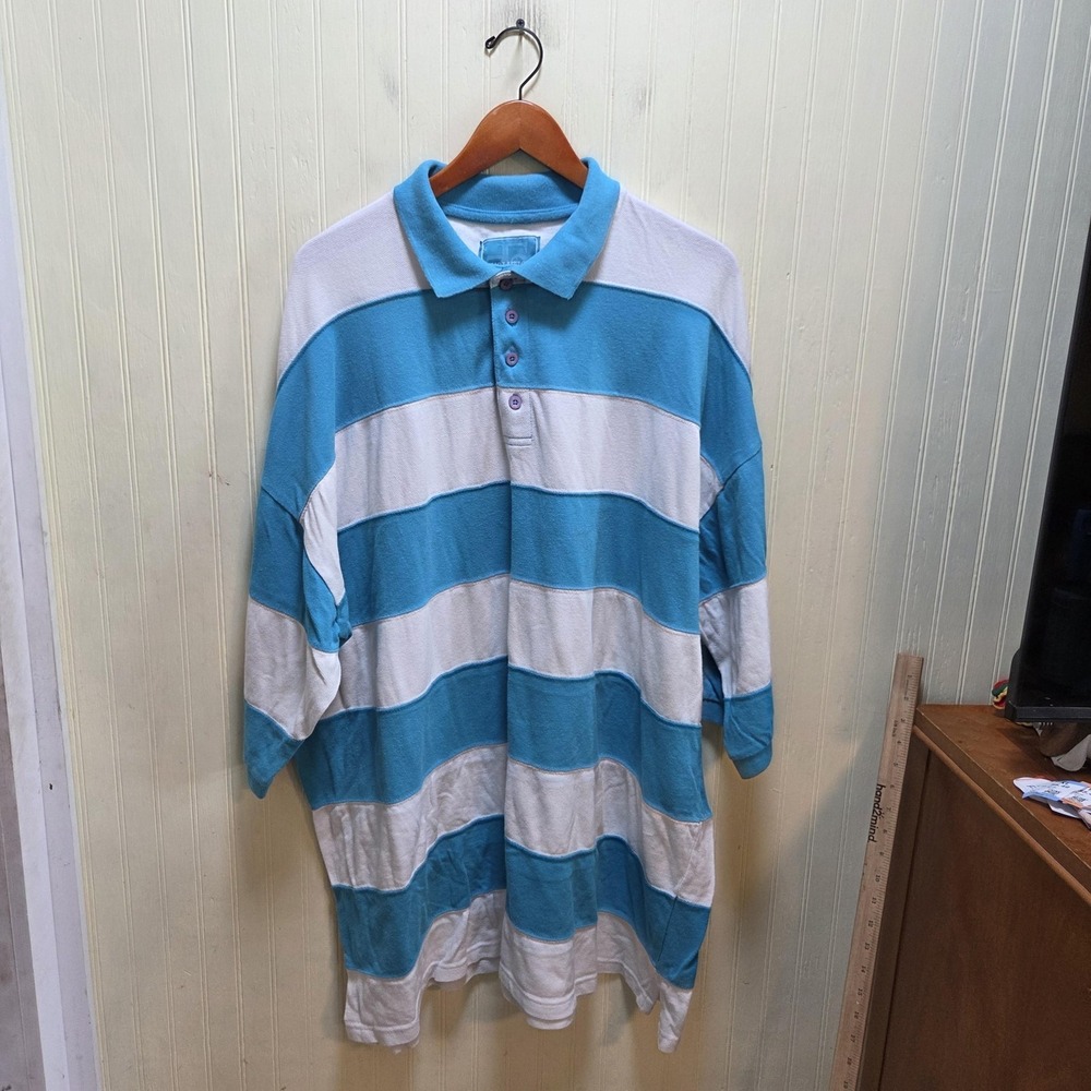 Evolution In Design Polo Shirt Mens Big 6XL Blue White Stripe Cotton Knit Top